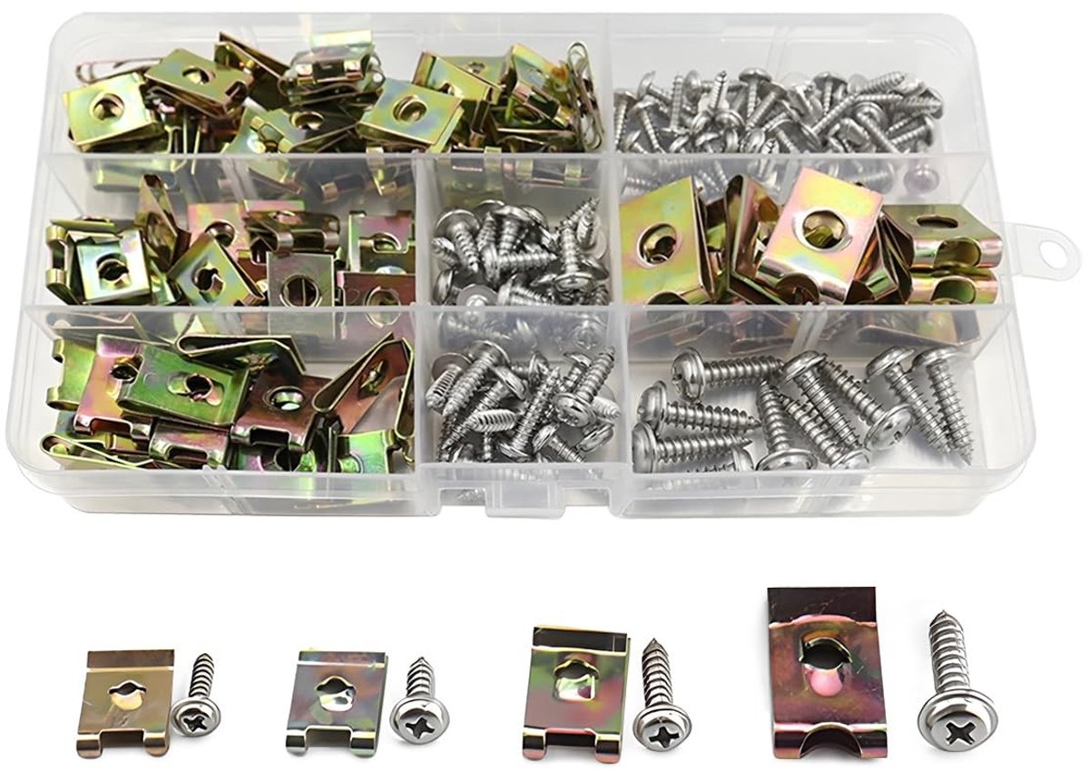 Dailygoods - Dailygoody - Schroef en moer clip kit - Bevestigingsmiddelen - Hoogwaardig materiaal - 170 stuks - Voor auto carrosserie - Roestbestendig