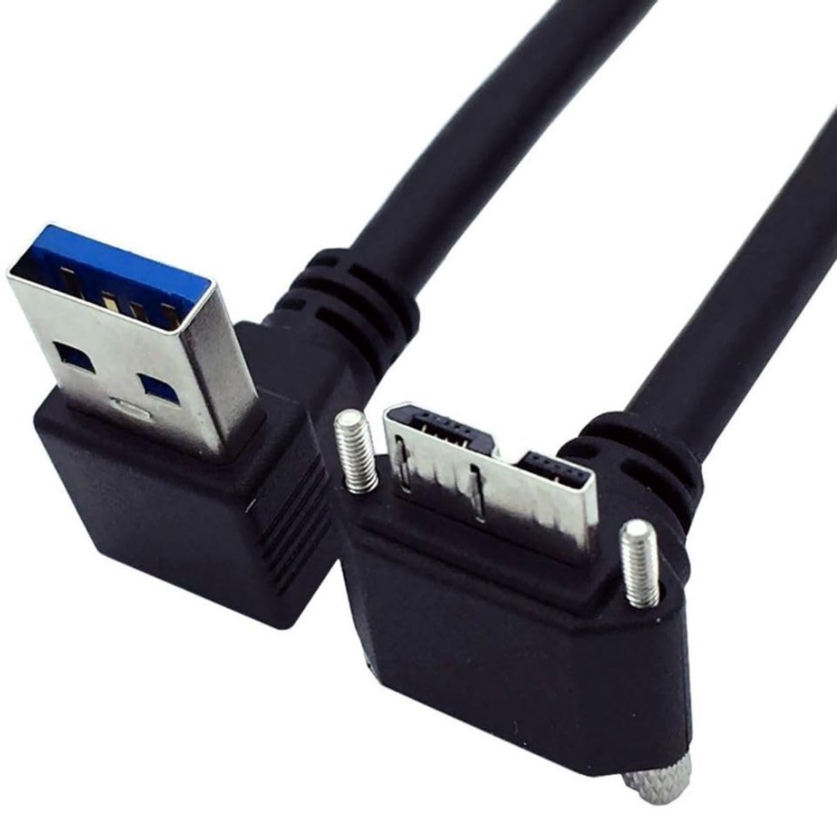 Dailygoods - Dailygoody - Micro USB 3.0 kabel - 90 graden hoek - 25 cm - met locking screw - USB 3.0 - dataoverdracht - geschikt voor smartphones en tablets