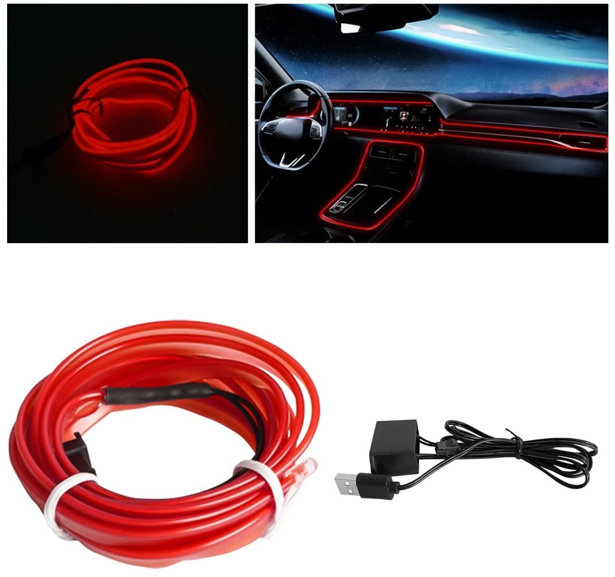Dailygoods - Dailygoody - Omgevingslicht - Autodecoratie - Flexibel en waterbestendig - Rood - Interieurverlichting - Energiebesparend - Geschikt voor alle auto's ...