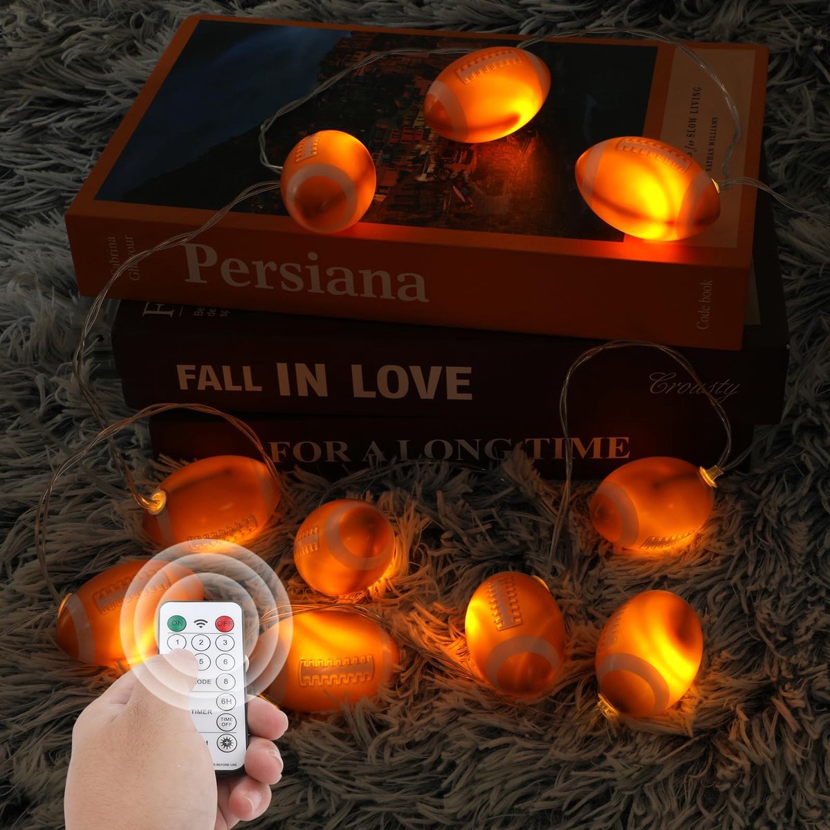 Dailygoods - Voetbal Lichtsnoer - LED Voetballampjes - Decoratieve Verlichting - Oranje - Binnen en Buitengebruik - Sportthema