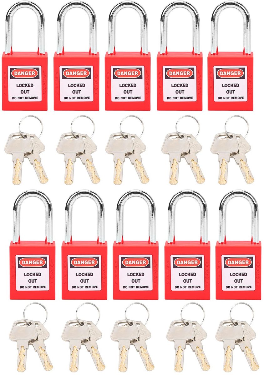 Dailygoods- Veiligheidssloten Set van 10 - Nylon 38 mm - Hangslot met 20 Sleutels - Schokbestendig - Chemische Voeding - Veilig Gebruik