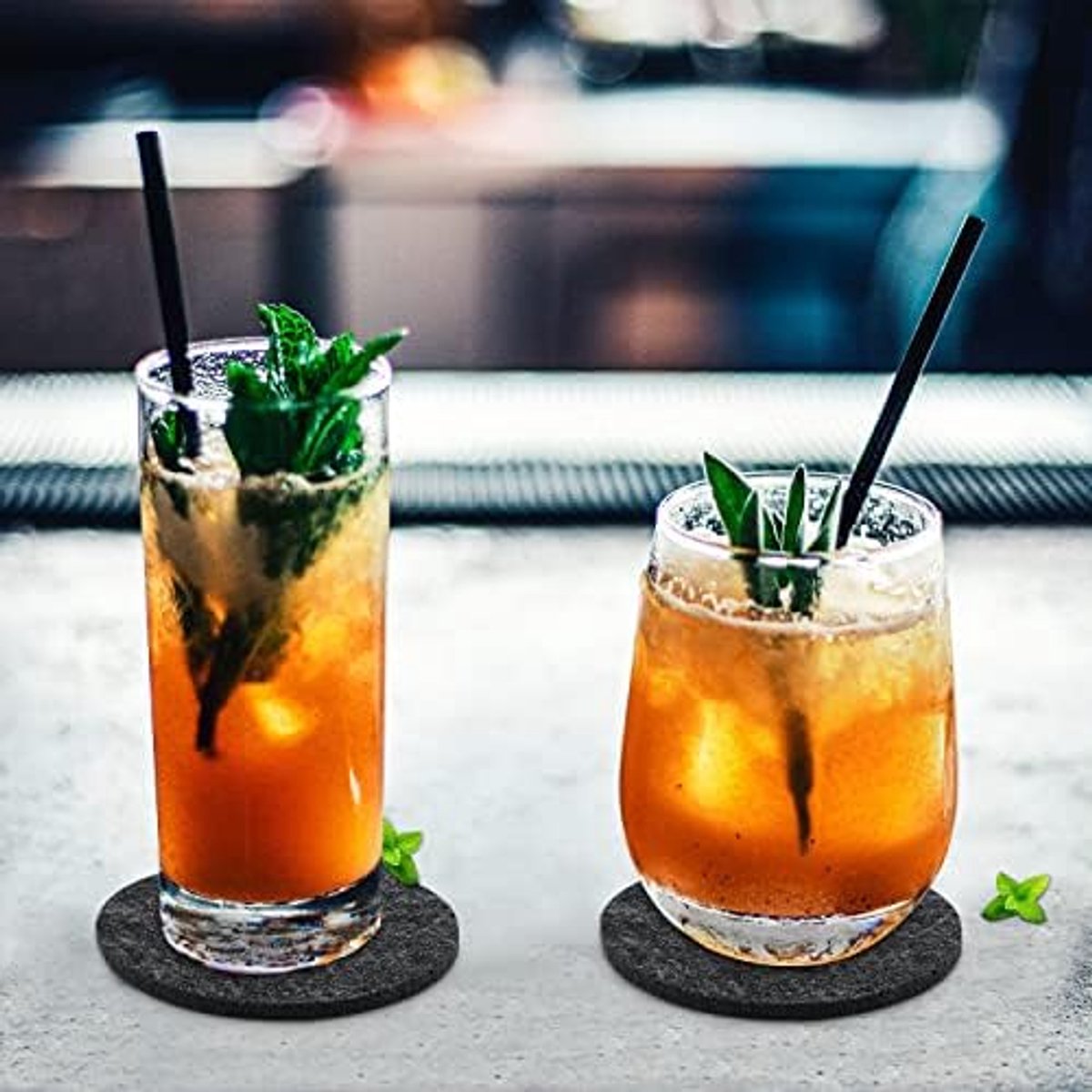 Glowbal Vilten onderzetters rond voor glazen set van 12, design glazen onderzetters in donkergrijs voor dranken, bar, kopjes, glas - tafelonderzetters vilten onderzetters
