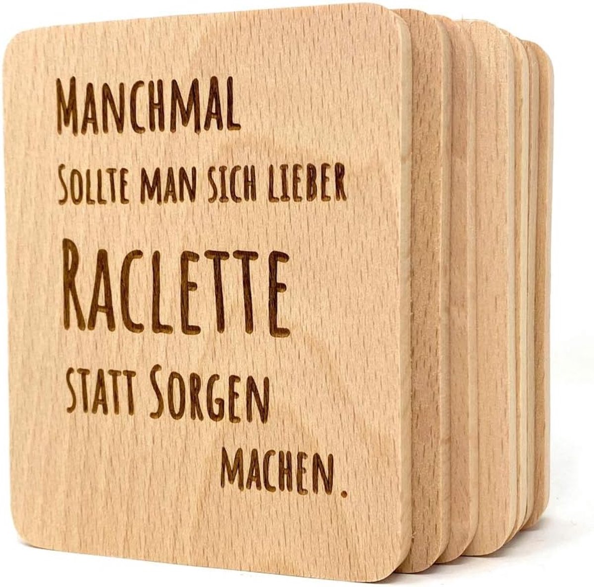 8 stuks raclette onderzetters met gravure (in plaats van zorgen)