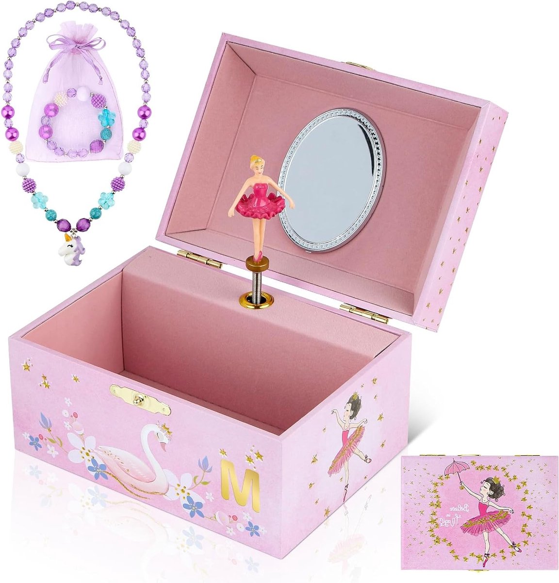 Muzikaal sieradendoosje voor kinderen met eenhoorn en draaiende ballerina, perfect als verjaardagscadeau voor meisjes, sieradenopbergdoos met muziek en kleurrijk design