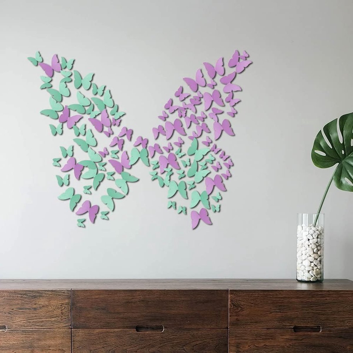 48 stuks afneembare 3D-vlinderstickers voor wanddecoratie, parelglanzend papier, ideaal voor woonkamer en slaapkamer