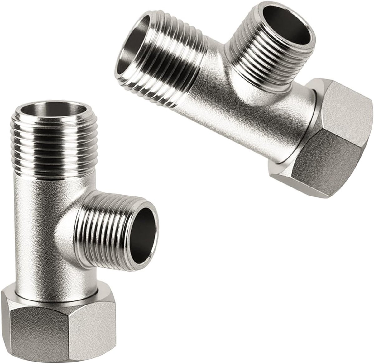 Twee stuks 3/8 inch T-stuk voor waterverbinding | Koper-nikkel gecoat, 14mm zijdrand, geschikt voor thuis, badkamer, toilet en keuken