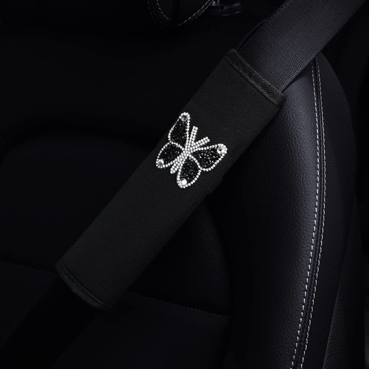 Dailygoods - Dailygoody - Autoveiligheidsgordel Schouderkussens - Gordelbescherming - Strass en Vlinders - Comfortabel - Veiligheidsgordel Schouderkussen - Geschik