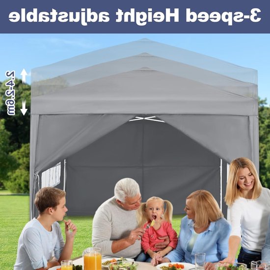 Vouwgazebo 3 x 3 m met 4 Zijpanelen - Tuin Tent voor Feesten, Waterdicht en UV-Bescherming, Verstelbare Hoogte in Lichtgrijs — afbeelding 3