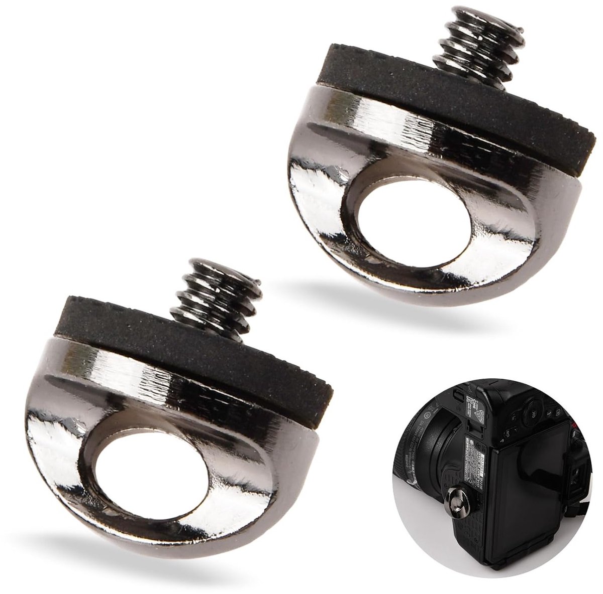 Camera-bevestigingsschroeven set van 2 stuks, 1/4 inch D-ring en QR-plaat adapters voor statief en camerariem accessoires, veelzijdige schroefadapter voor fotografie en videografie