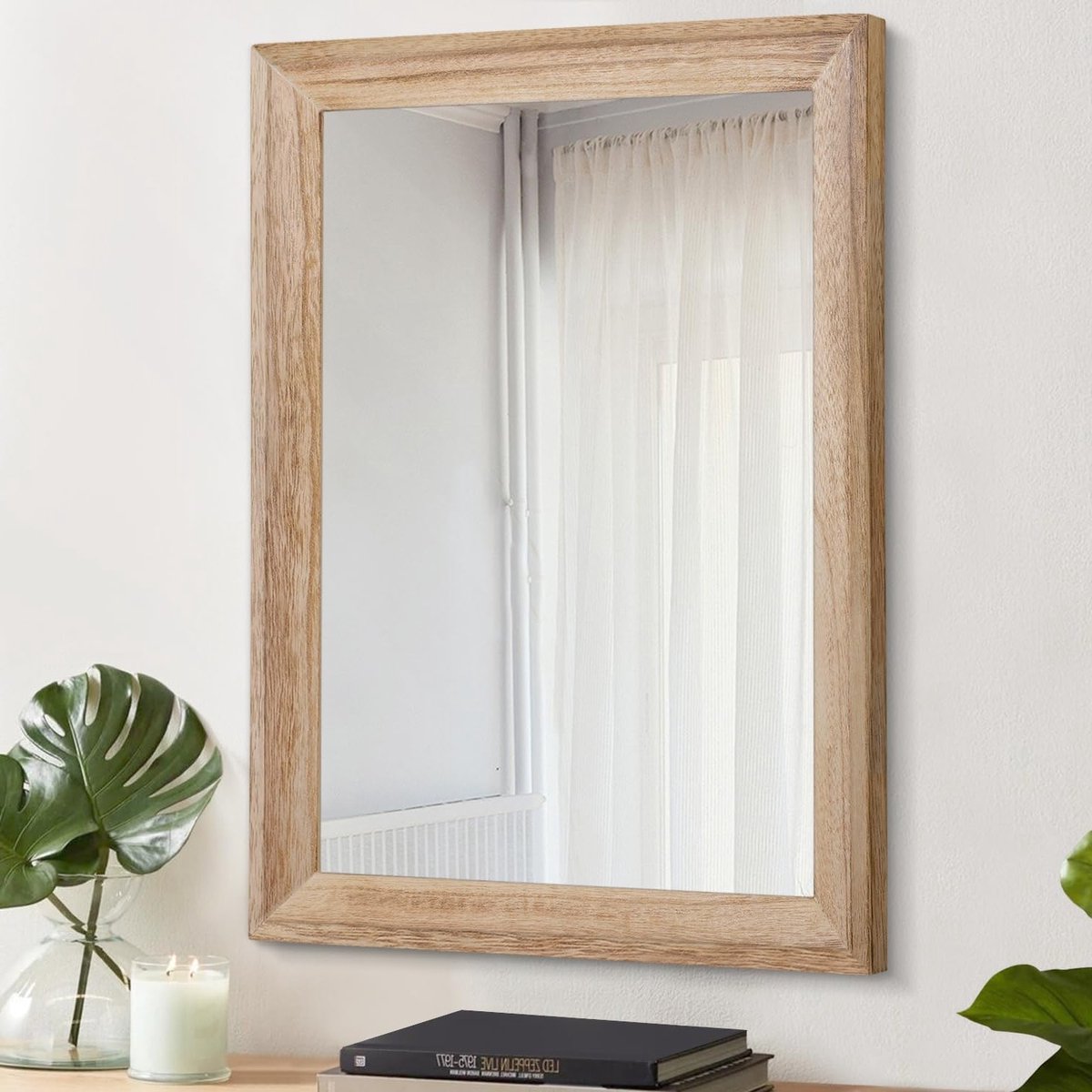 Rustieke Wandspiegel met Houten Frame - Grote Rechthoekige Spiegel 50 x 40cm voor Slaapkam