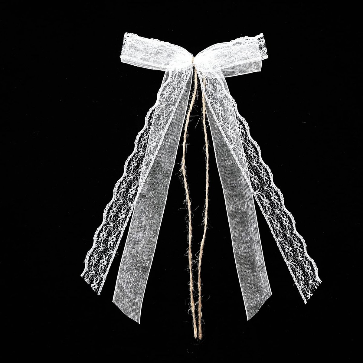 Dailygoods - Dailygoody - Witte kanten autostrikken - Henneptouw strikken - Bruiloftsdecoratie - Wit - Antennestrikken - Perfect voor feest en cadeauverpakking