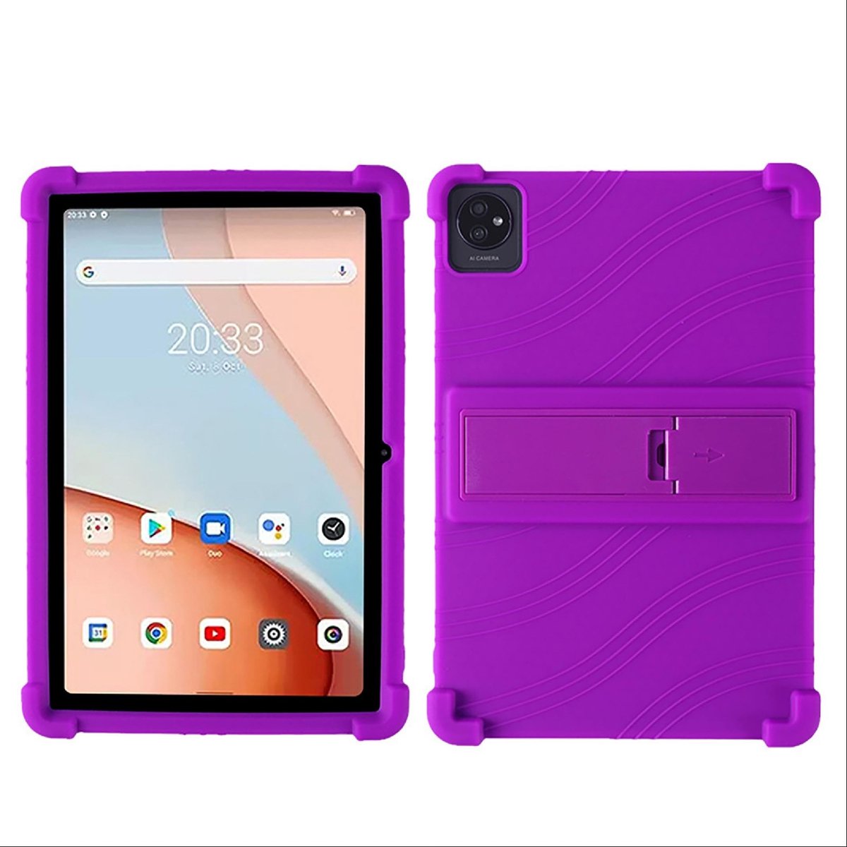 Dailygoods - Dailygoody - Hoesje voor Blackview Tab 70 WiFi - Zachte TPU siliconen bescherming - Airbag valbescherming - Paars - Multifunctionele beugel - Geschik
