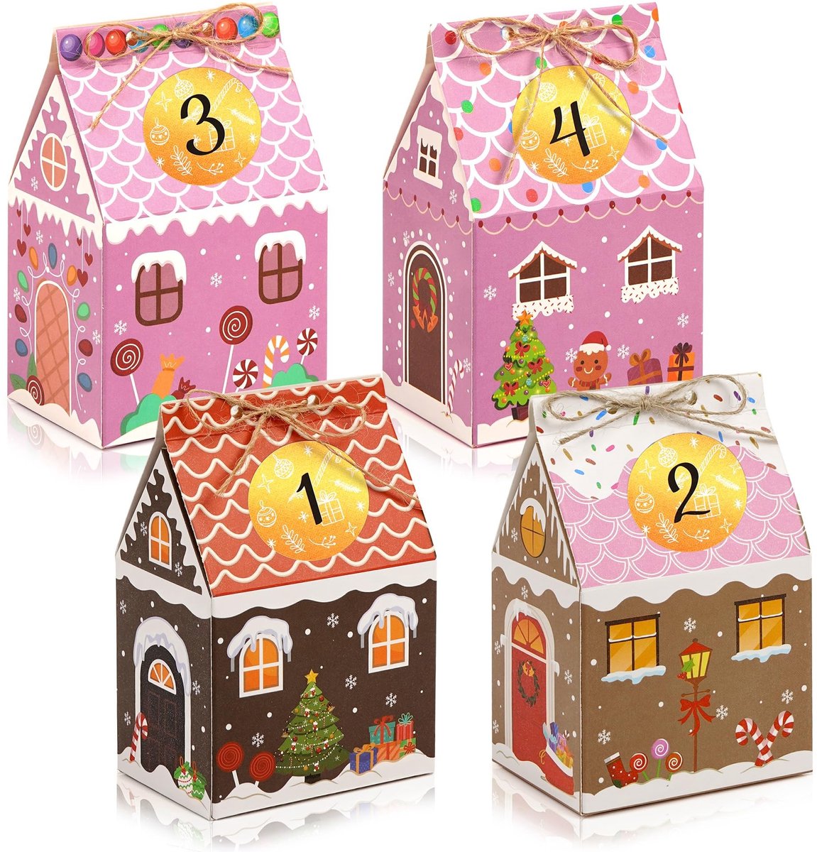 Dailygoods - Set van 24 Kerst Peperkoek Huis Snoepdozen