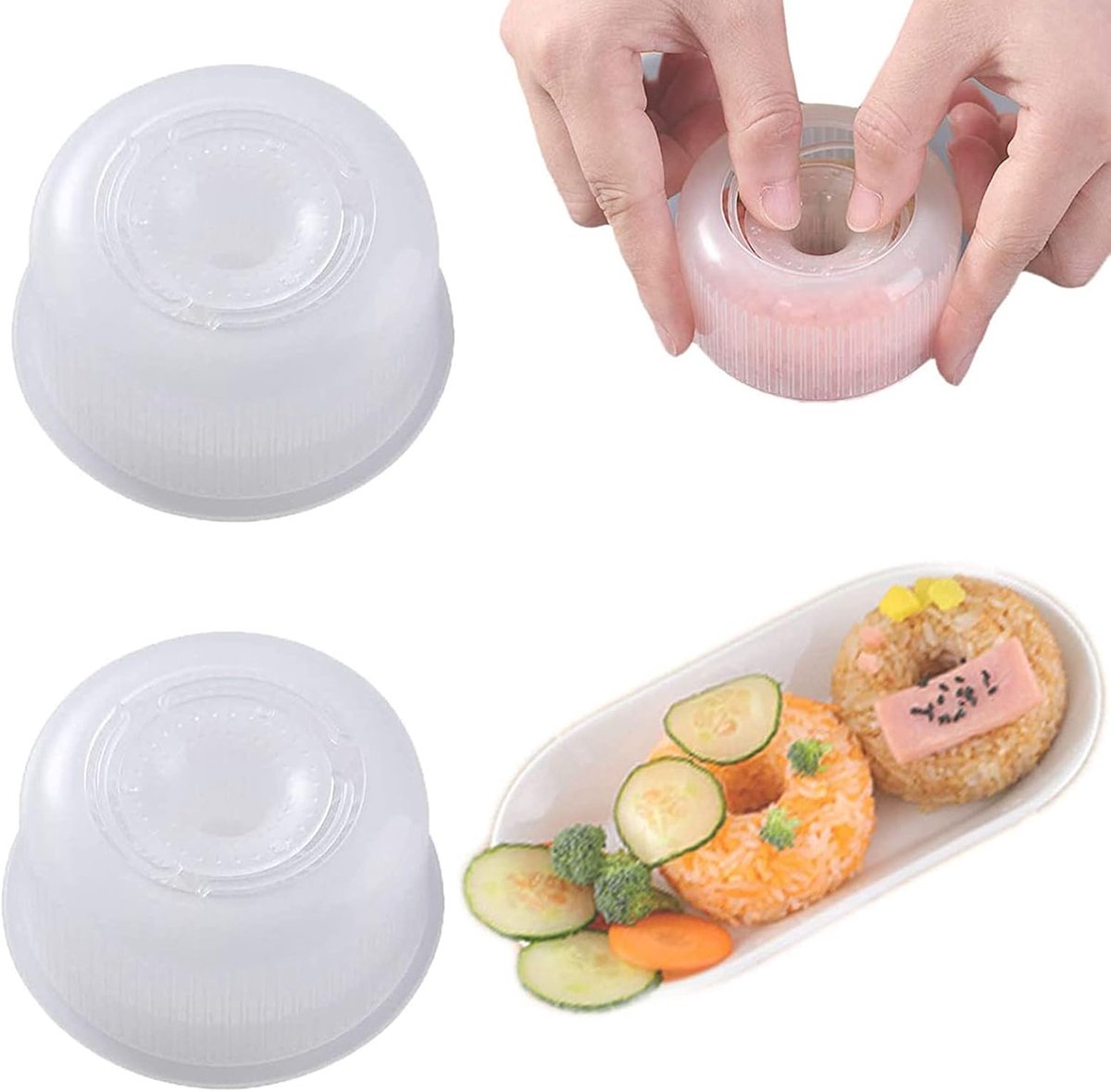 2 Stuks Sushi- en Onigiri-vorm - Siliconen PP Rijstvormset - Niet-klevend - Voor Rijstballetjes, Donuts en Sushi - Eenvoudig te gebruiken en schoonmaken - Geschikt voor Koud en Warm Rijstgerechten