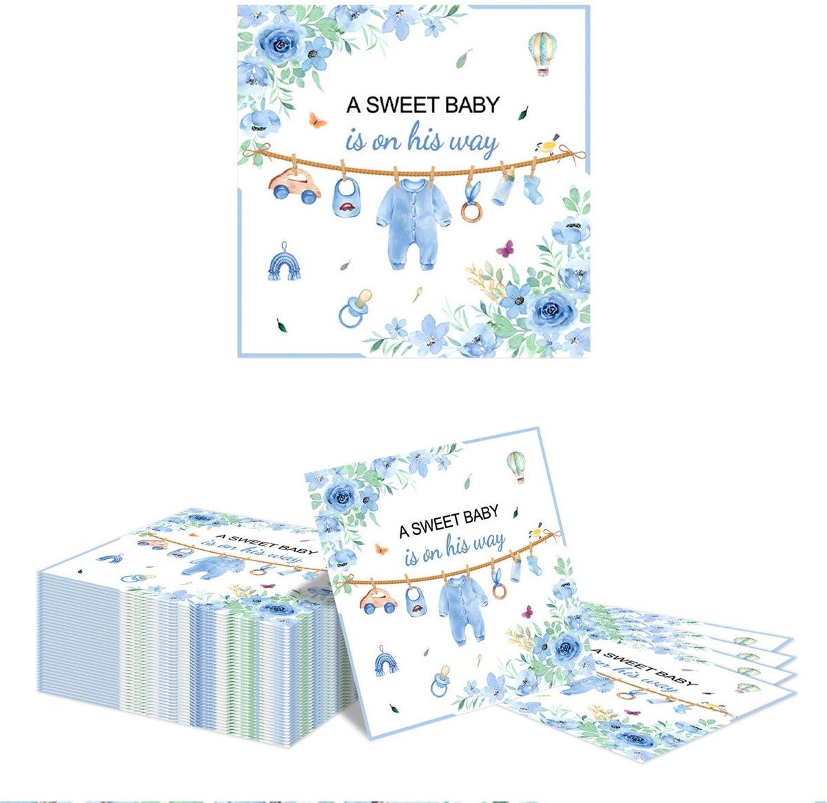 Dailygoods - 40 Stuks Blauwe Baby Douche Servetten voor Feestelijke Decoratie
