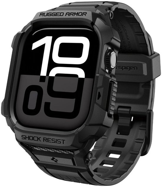 Spigen Rugged Armor Pro 2 Hoesje Voor Apple Watch 11 46Mm Beschermend Matzwart