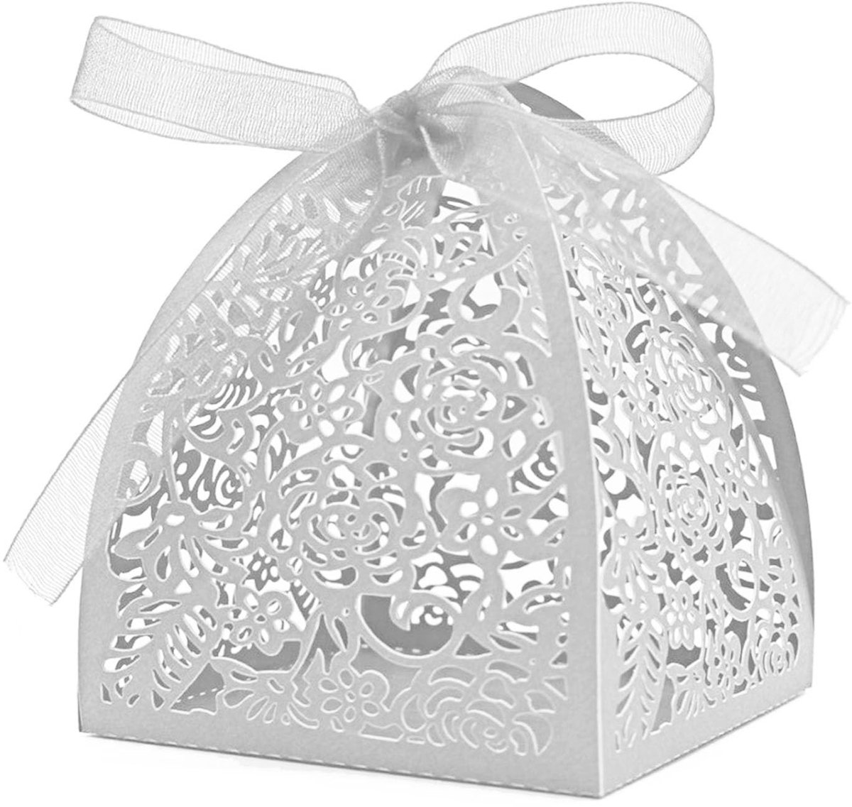 Dailygoods - 50 Stuks Gunst Dozen met Linten voor Bruiloft en Verjaardag (Wit)