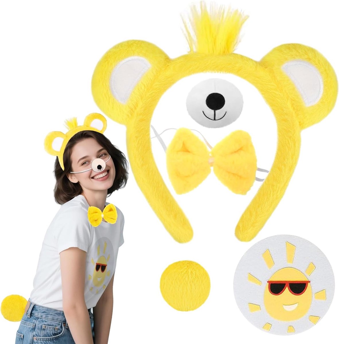 Berenkostuum Accessoires voor Kinderen en Volwassenen, Oren, Hoofdband, Staart, Neus en Strik voor Carnaval en Halloween