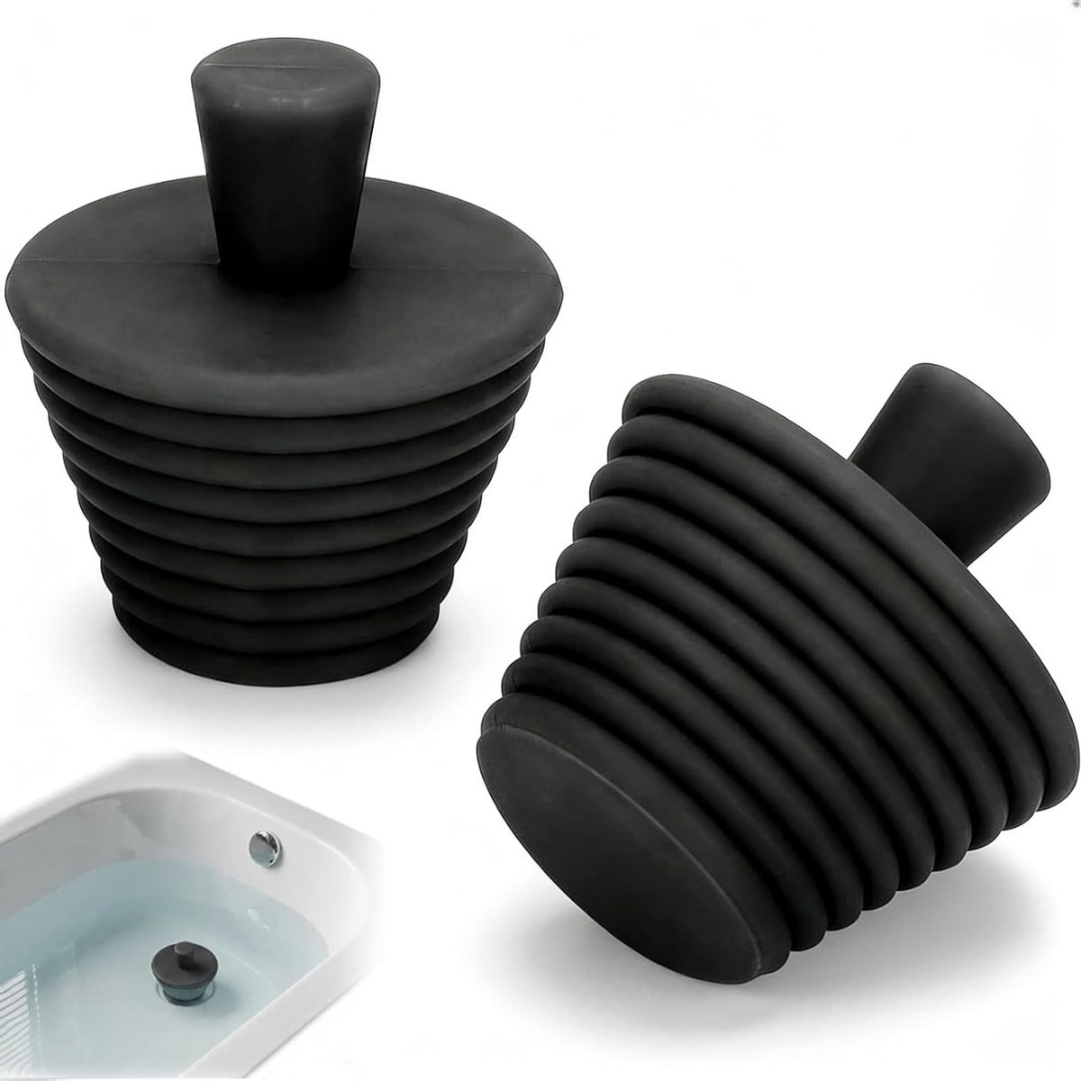 Set van 2 Universele Siliconen Doppen voor Keuken, Badkamer en Bidet - Zwart, Waterdicht en Antislip