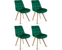 Set van 4 eetkamerstoelen SORIA - Groen fluweel - Eiken poten - Modern design