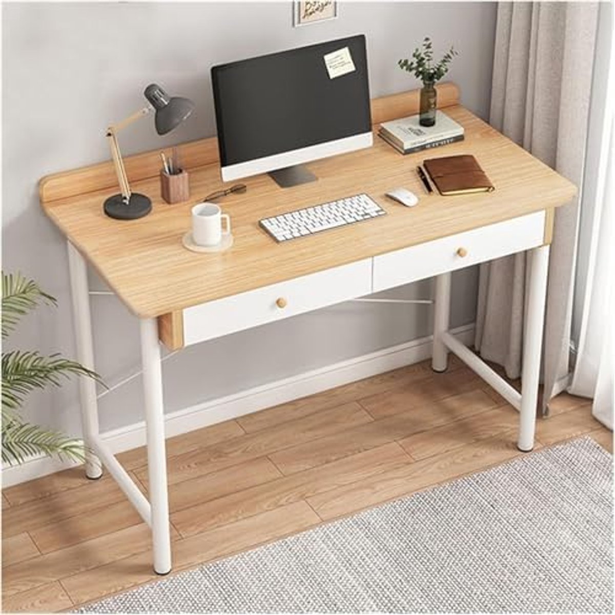 Computertisch mit 2 Schubladen – moderner Laptop- & Gaming-Schreibtisch mit X-förmigem Stahlrahmen – platzsparender Home Office Arbeitstisch – stabiler PC Tisch für Büro, Studium & Schlafzimmer