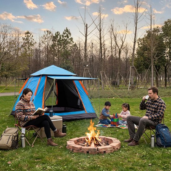 Webzon - Pop-up Tent 2-4 Personen - Automatische Waterdichte Kampeertent - Binnen 1 Minuut Opgezet - 210D Oxford - Met Muggengaas, Ventilatie & Draagtas - Voor Camping, Festival & Strand - Blauw — afbeelding 5