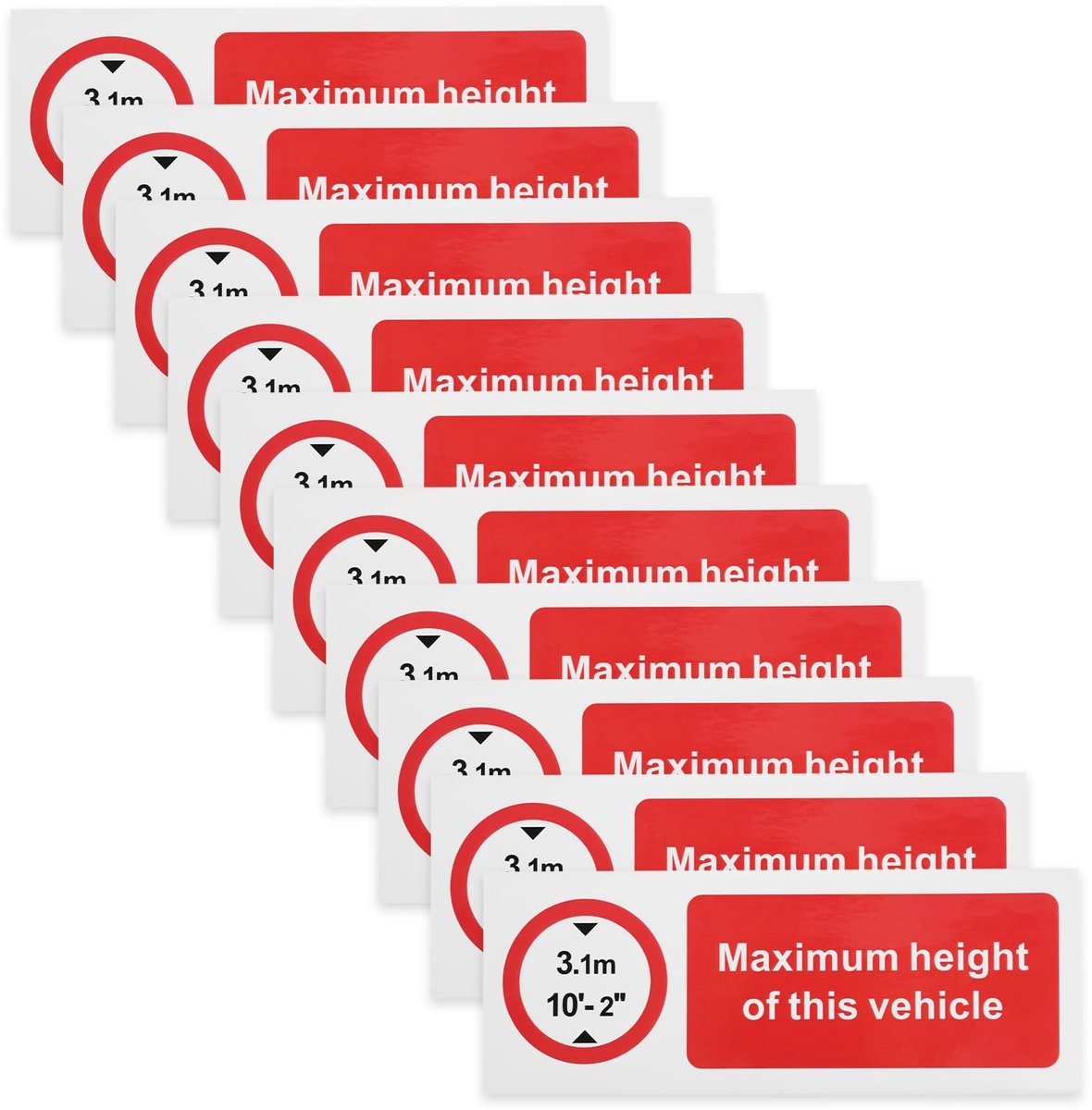 Dailygoody - Hoogte Waarschuwingsbord - Zelfklevende Sticker - Duurzaam PVC - Rood - Maximale Hoogte - Voor Voertuigen - 10 Stuks