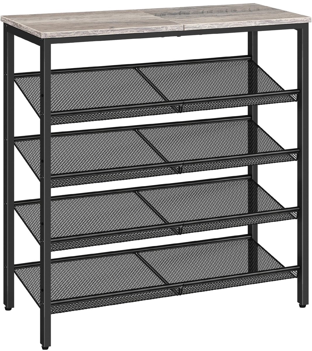 Dailygoody - Schoenenrek - Opbergruimte - 5 verdiepingen - Greige-zwart - Metalen roosterrek - Geschikt voor schoenen - Ruime bovenkant