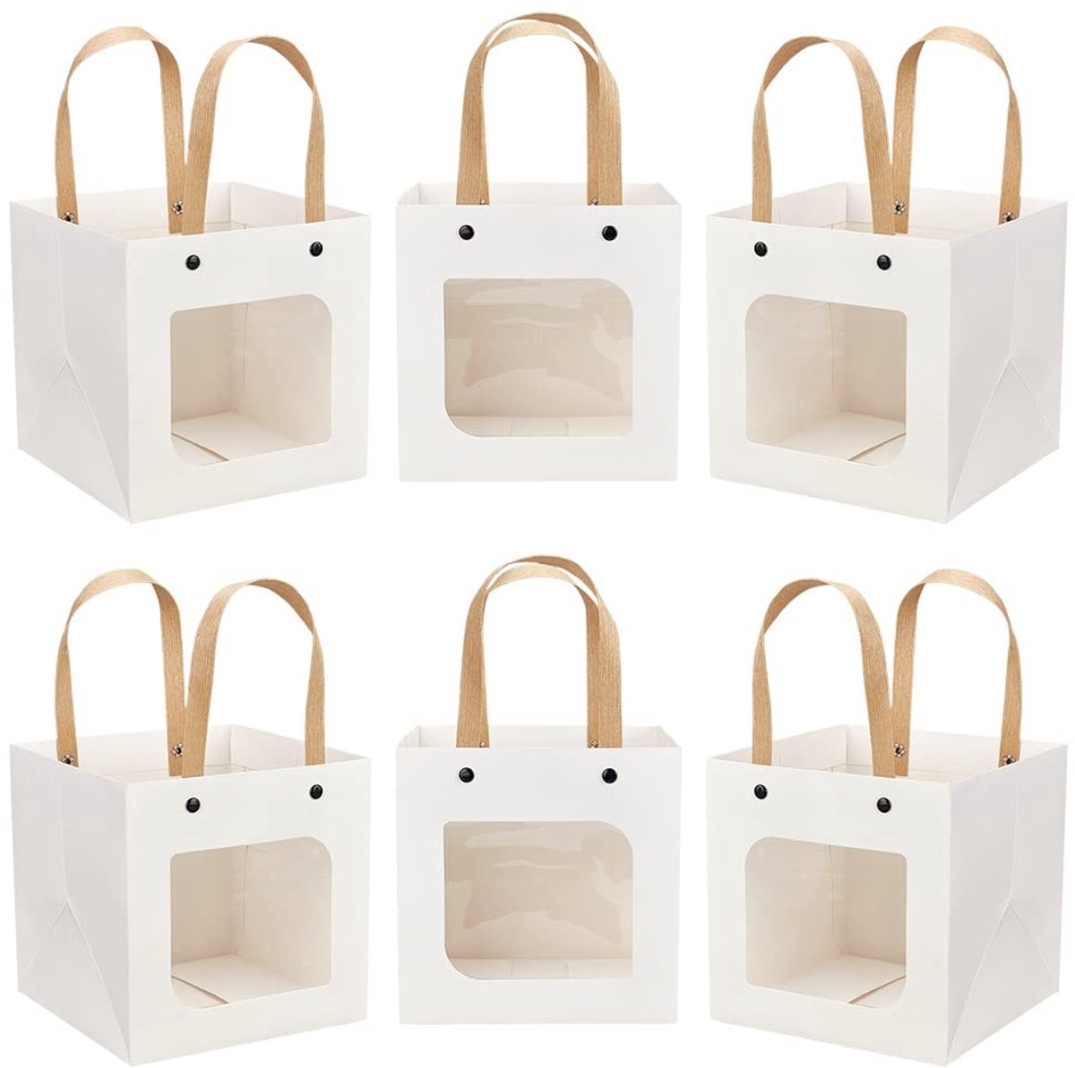 Dailygoody - Papieren Geschenkzakken - Geschenkverpakking - Witte kleur - Met venster - 12 stuks - Voor bruiloften en feestjes