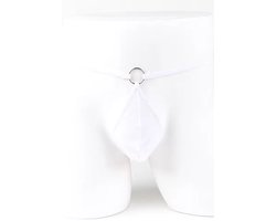 Heren string tanga wit met ringdetail - Elastische polyester string voor dagelijks gebruik - Comfortabele pasvorm in maat XS tot 4XL