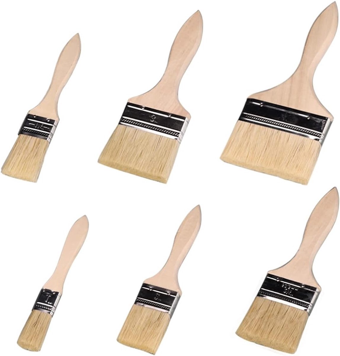 Professionele Verfkwasten Set van 6 Stuks met Houten Handvatten voor Muurverf en Schilderwerk