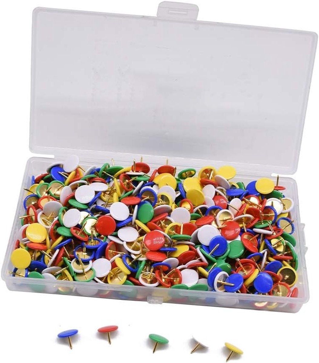 Pak van 500 Gekleurde Duimspijkers - 10 x 9 MM Push Pins voor Muurkaarten, Foto's en Creatieve Projecten - Diverse Kleuren