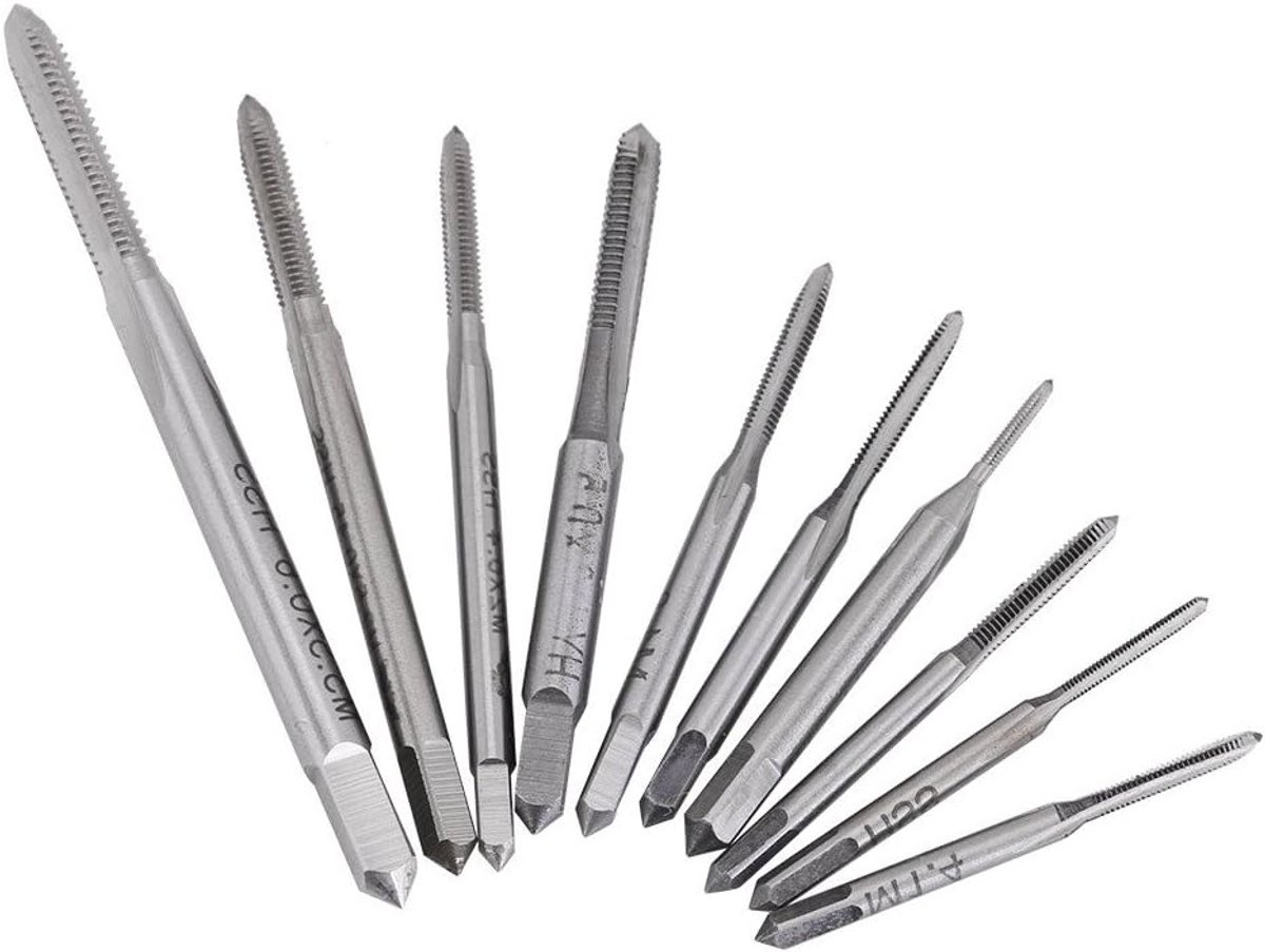 Complete Tap Set voor Metrische Schroefdraad, 10-delige HSS Gereedschapset voor Hout, Kunststof en Metaal