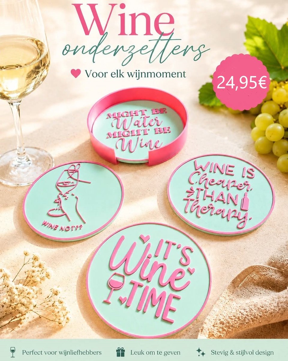 winecoaster wijnonderzetter wijn blauw/roze