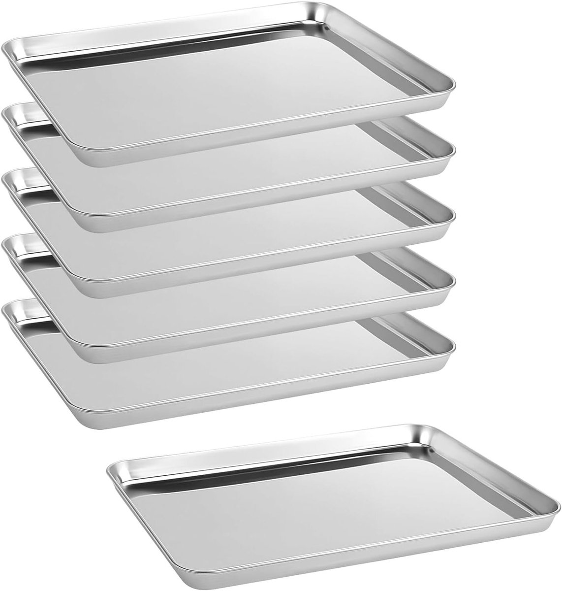 Set van 6 RVS Bakplaten voor Oven, Perfect voor Koekjes, Roosteren en Koken, 40.5 x 30.5 x 2.5cm, Vaatwasserbestendig