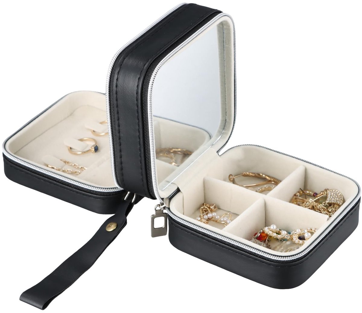 Dailygoody - Sieradenbox - Mini-opbergdoos - Handzaam en waterdicht - Zwart - Juwelen organizer - Perfect voor ringen en oorbellen - Compact form