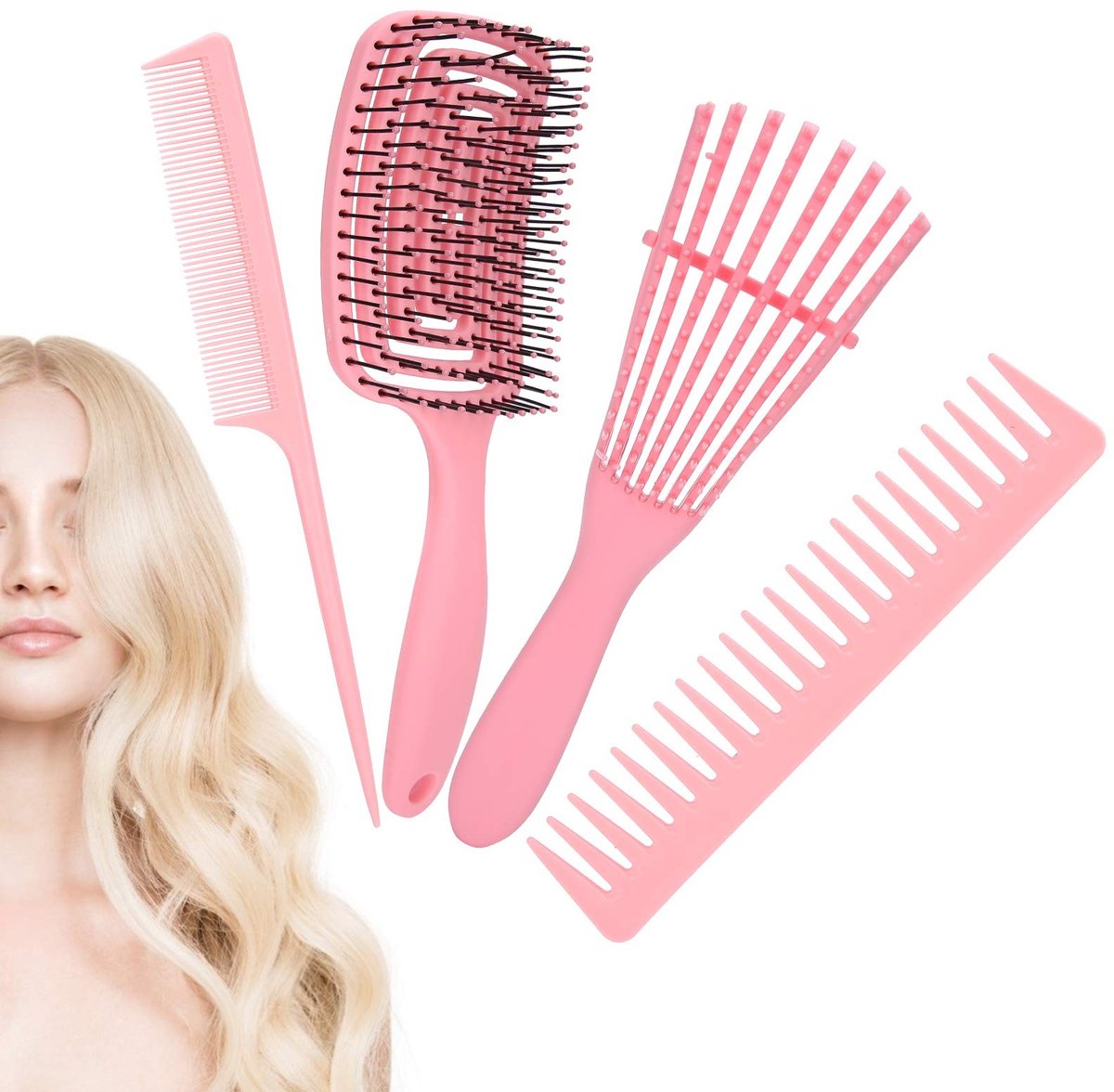 Dailygoody - Kapperskam Set - Holle Knipkam - Styling Tool - Pluizig Haar - Massage Kam - Geschikt voor Steil Haar - Kapsel Massage