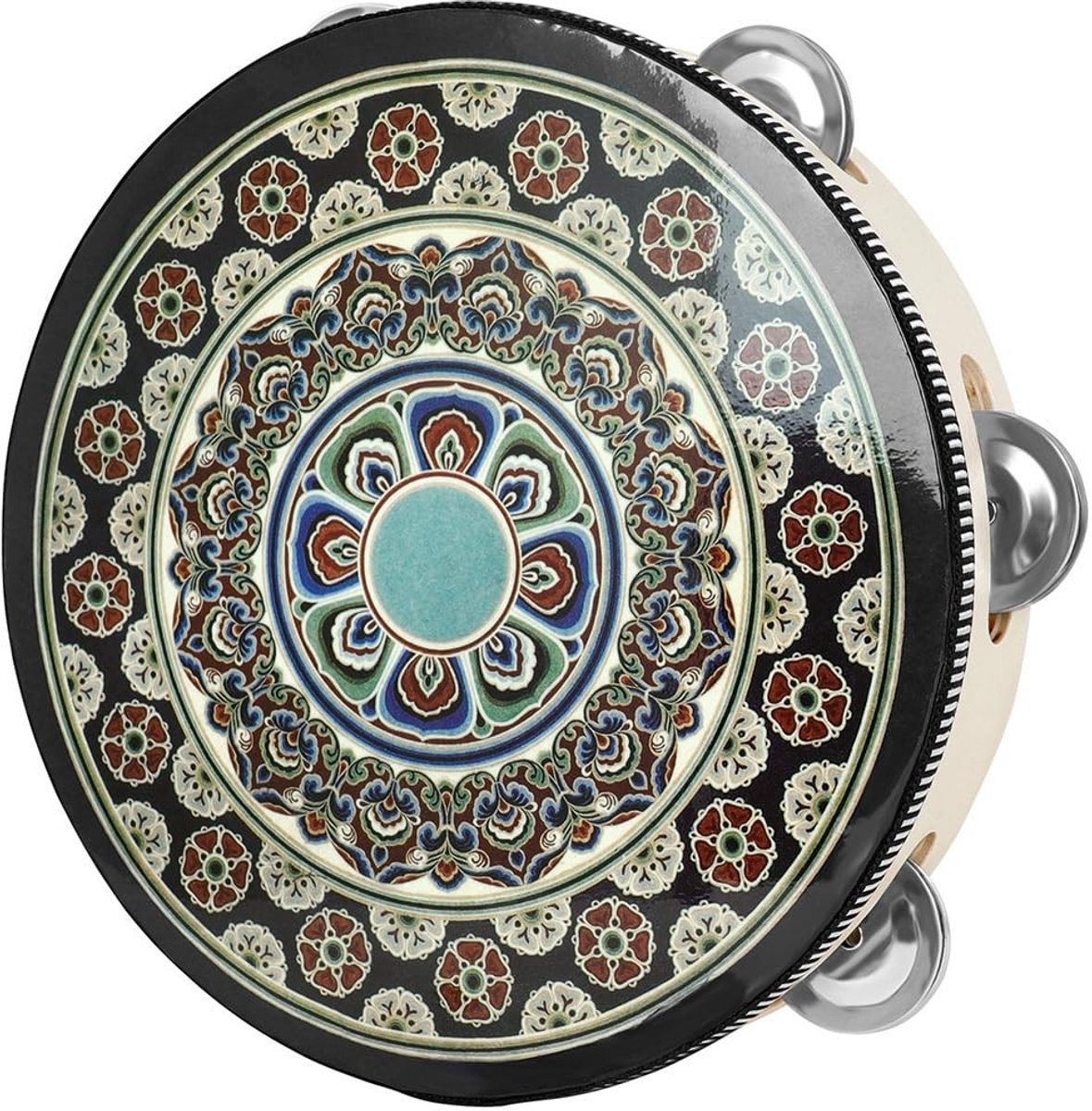 Dailygoody - Tamboerijn - Handheld muziekinstrument - Perfect voor feestjes - Zwart - Percussie instrument - Geschikt voor dans en kerk - 20 cm