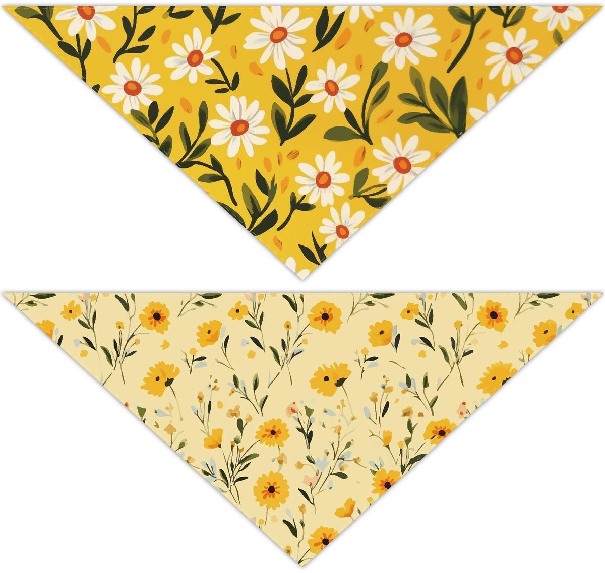 Dailygoody - Hondendoek - Verstelbare Sjaal - Gele Lente - Bloemenpatroon - Voor Middelgrote en Grote Honden - 2 Stuks