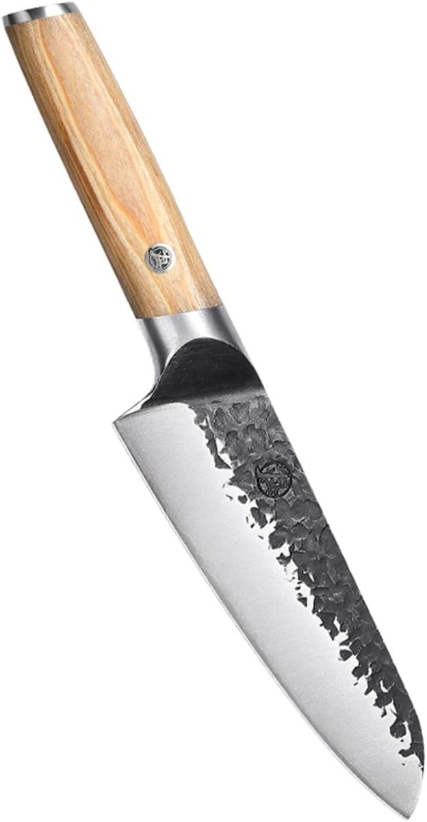 Professioneel 17cm Santoku Koksmes, Handgemaakt Japanse Keukenmes met Pakkahouten Handvat, Ideaal voor Snijden en Hakken