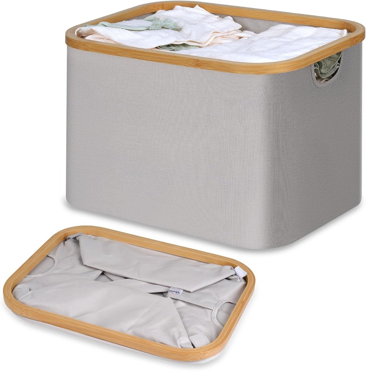 Vouwbare Wasmand van Bamboe, Opvouwbare Opbergmand voor Woonkamer en Badkamer, 50 Liter, Lichtgrijs, Duurzaam en Ruimtebesparend