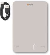 BRCKS Digitale Keukenweegschaal - Tot 10kg - 1g Precisie - USB-C Oplaadbaar - Weegschaal Keuken - Tarra & Geheugen - Warm Grijs