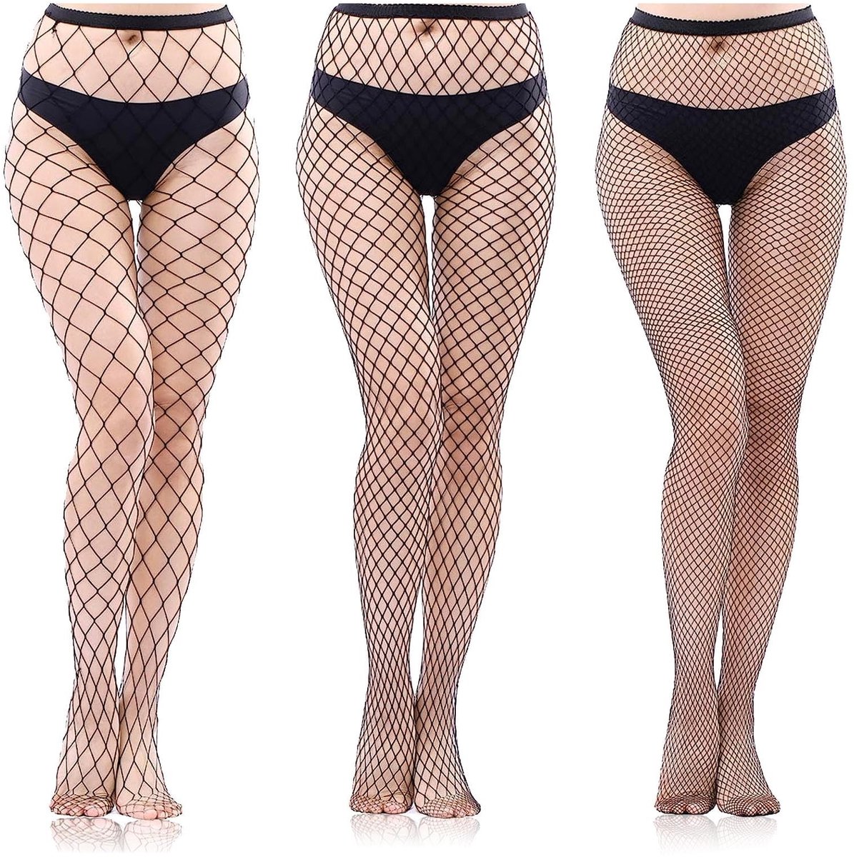 Dailygoods - Dailygoody - Zwarte Netpanty - Sexy Elastische Panty - Hoge Taille - Kousen Panty - One Size - Perfect voor Dames - 3 Paar