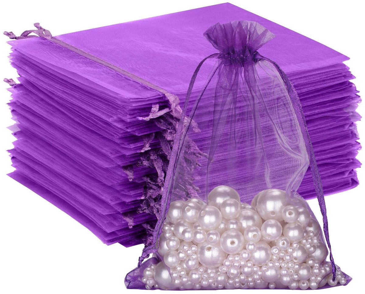 Dailygoods - Dailygoody - Organzazakjes - Cadeauzakjes voor bruiloft - Paars - Trekkoord - Perfect voor snoep en sieraden - 50 stuks