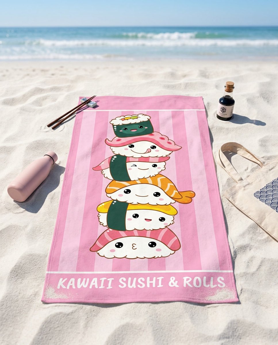 Kawaii Sushi and Rolls strandlaken 70 x 140 cm polyester