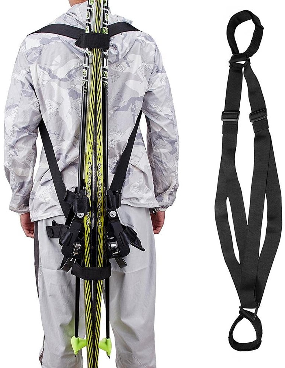 Dailygoods - Dailygoody - Ski-tote - Skidraagriem - Ideaal voor skireizen - Zwart - Ski en pole drager - Lichtgewicht en duurzaam - Geschikt voor skiërs - 38 mm br