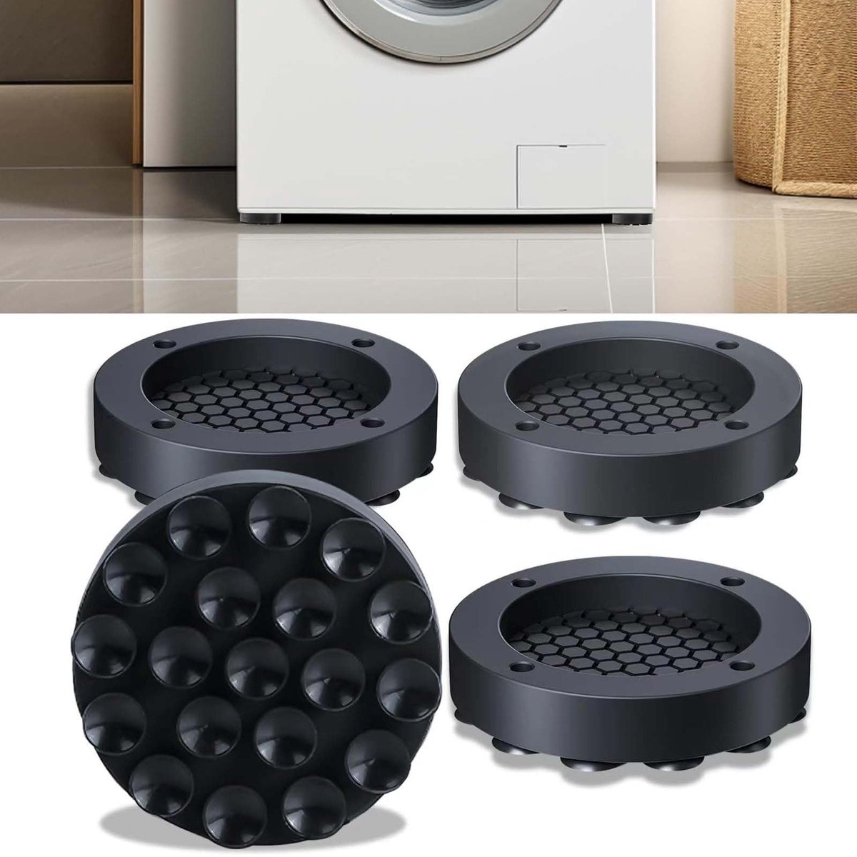 Dailygoods - Dailygoody - Vibratievoeten wasmachine - Antivibratie voeten - Compact en praktisch - Zwart - Wasmachine voeten - Demping voor wasmachine - Geschikt v...