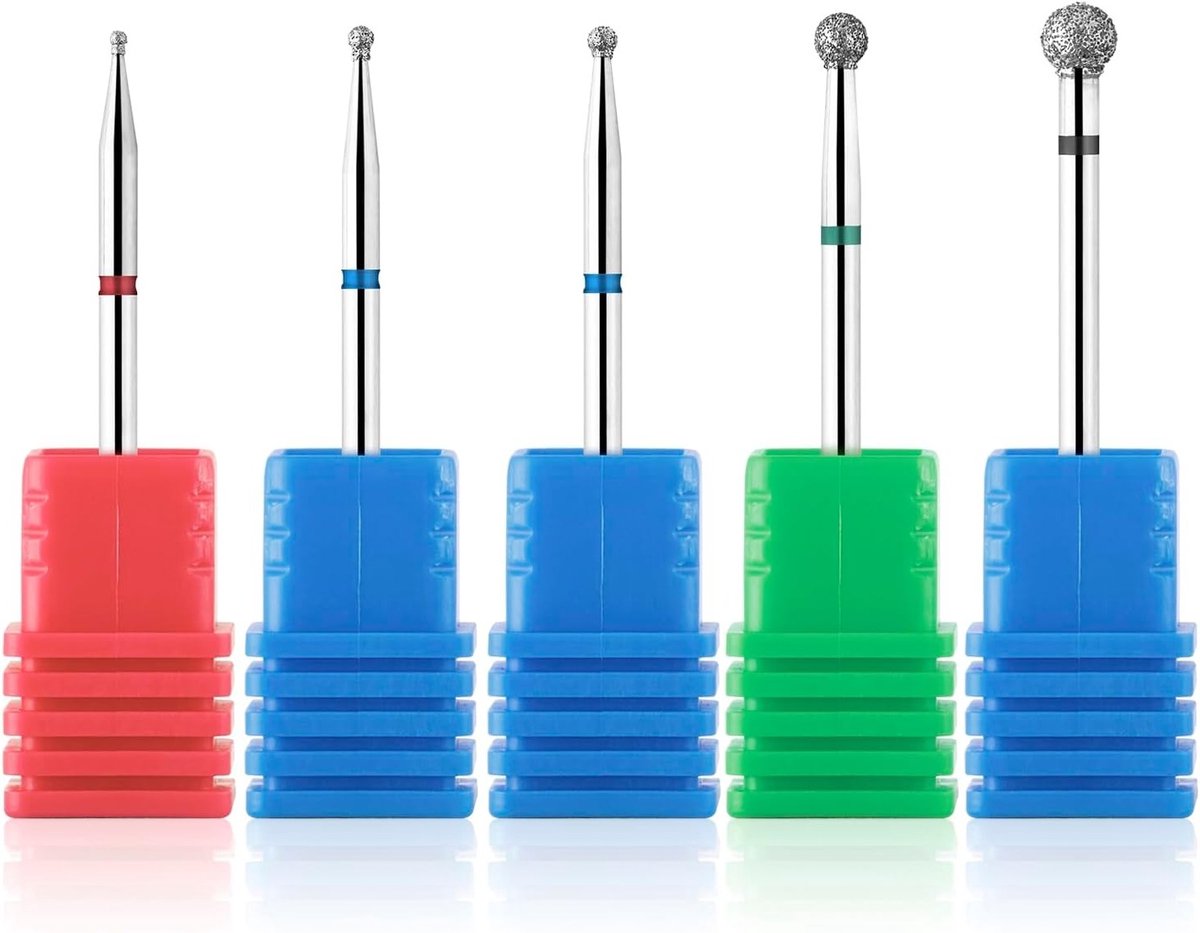 Set van 5 Diamant Nagelvijl Bits voor Cuticle Reiniging - Ball Head Rotary Burr voor Manicure en Pedicure DIY Nagelkunst