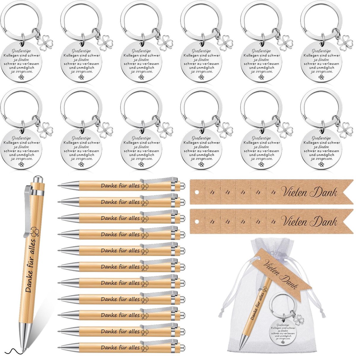 Dailygoods - Dailygoody - Afscheidsgeschenken - Kleine bedankjes - Inspirerende balpen - Houtkleur - Motivatie sleutelhanger - Geschikt voor collega's