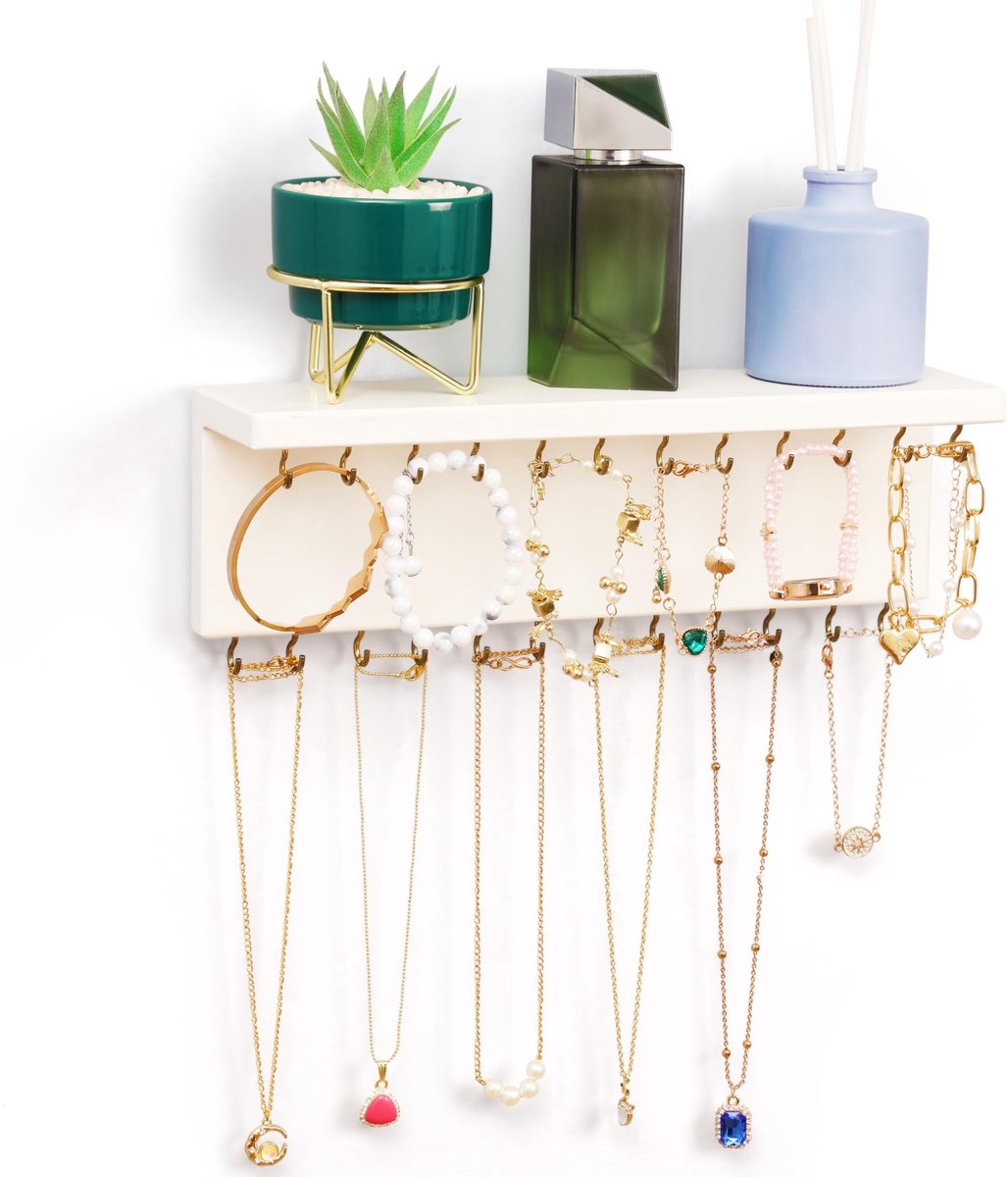 Dailygoods - Dailygoody - Sieradenhouder - Wandsieradenorganizer - Eenvoudige montage - Wit - Kettingen en oorbellen - Perfect voor volwassen - Ruimtelijke uitstra.